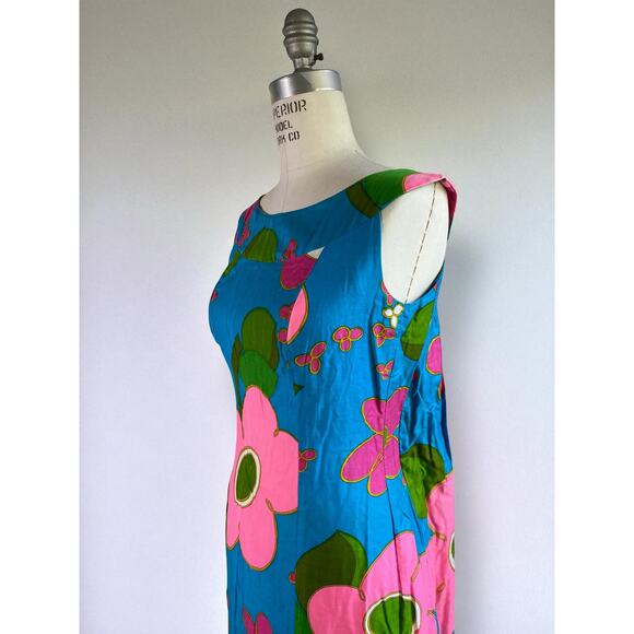 Vtg 1960s Alice Polynesian Hawaiian Floral Waterfall Sleeveless Maxi Dress | S - Picture 9 of 13